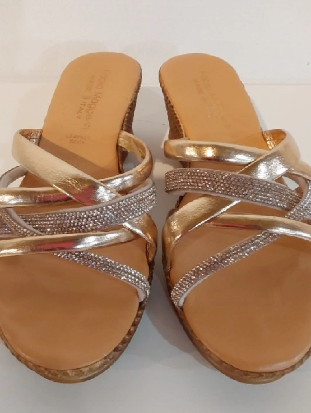 Fabio Maggenti|Wedge Slide Sandals in Metallic Gold/Silver Bling Slip On Sz.7.5